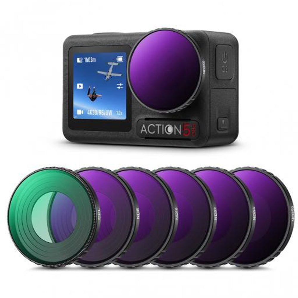 K&F Concept Nano-X Series 2 in 1 Hybrid ND8 / 16 / 32 / 64 / 256 / 1000 + CPL Neutral Density Circular Polarizing Lens Filter Kit Set for DJI Osmo Action 4 5 PRO Action Sports Camera w/ 3-10 Stops, Anti Glare, Multi Layer Coated AGC Glass