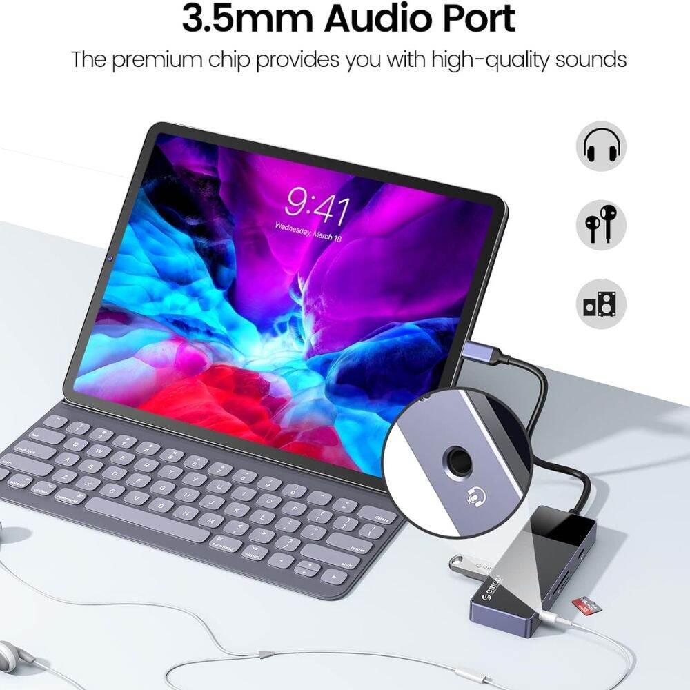 [CLEARANCE] ORICO USB 3.0 Type C Hub Adapter with 100W PD Fast Charging, HDMI, USB C & SD/TF Card Reader for PCs, MacBook, Computer Desktops & Laptops (Windows, macOS, Linux) | USB Hub Extension Docking Station | DM-9P-BK-BP
