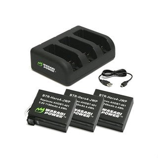 Wasabi Power 1160mAh 2pcs Battery & Triple Charger Kit for GoPro HERO4 HERO3 HERO3+ Action Camera