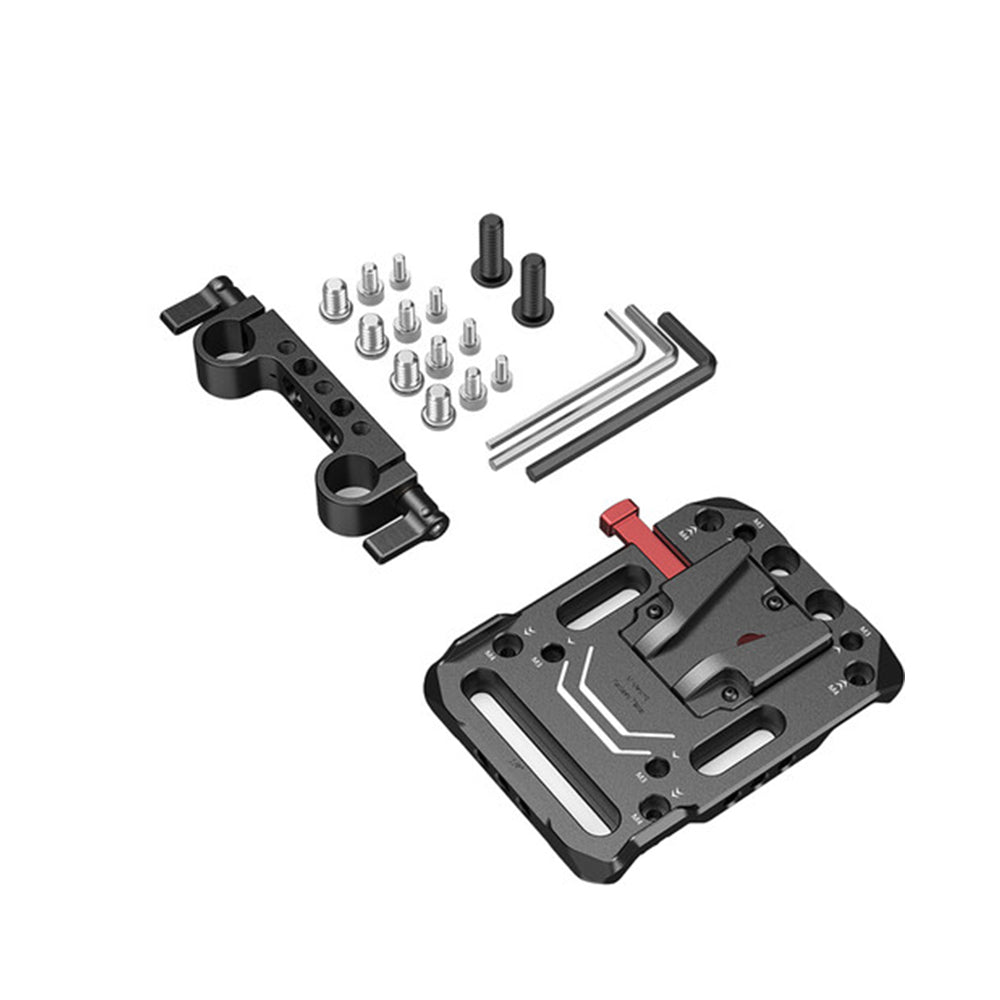 SmallRig Lightweight Aluminum V-Lock Camera Battery Plate with 15mm LWS Rod Clamp Bracket and Locking Levers, 1/4"-20, M3, M4 & Arri-Style Threads and Quick Release Locking Mount 3016