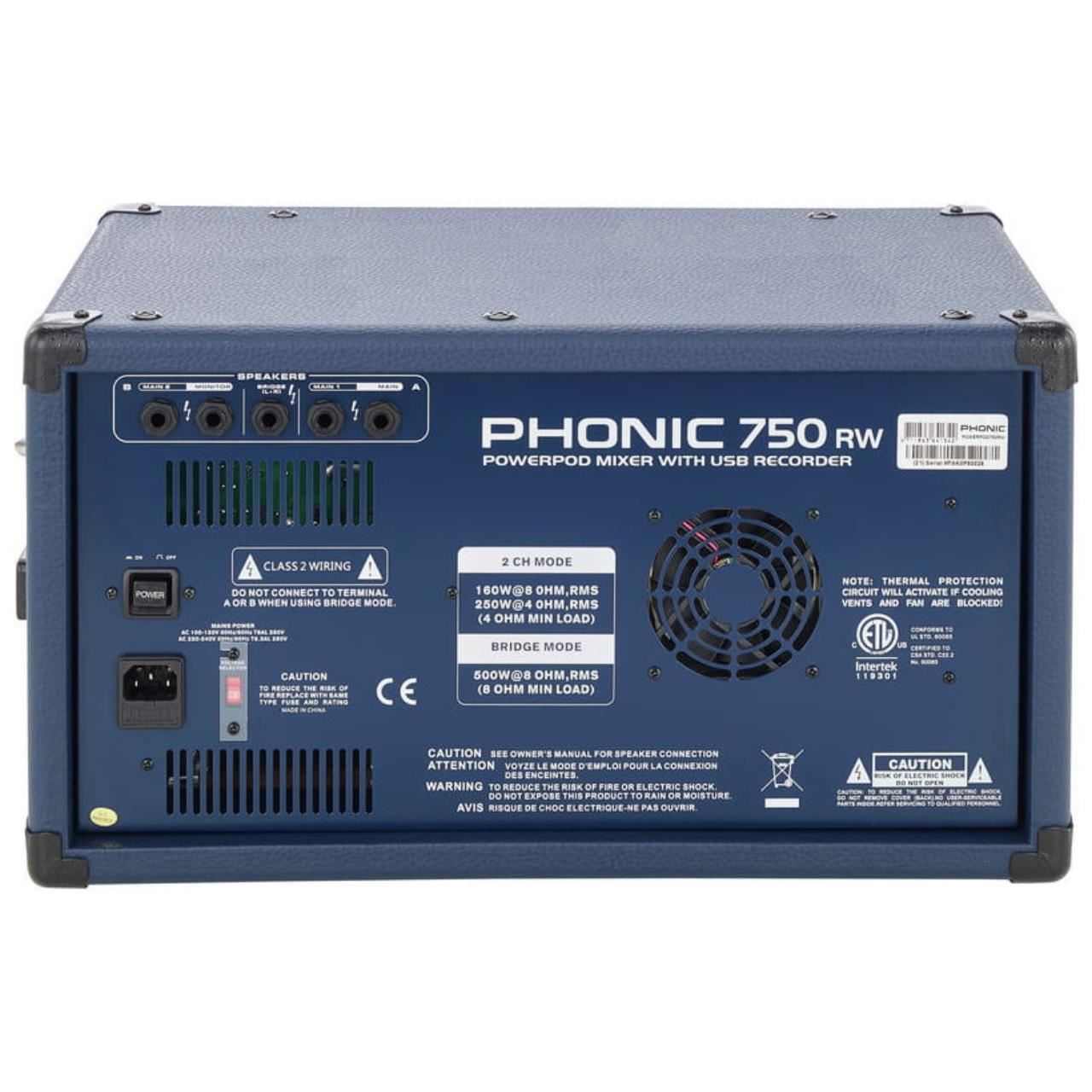 Phonic POWERPOD 750RW 500W 7-Channel Powered Mixer with USB Recorder, Wireless Bluetooth, Built-in Limiter, 2 Super Hi-Z Inputs, 32/40-bit Digital Effect Processor, and 1/4" AUX Input