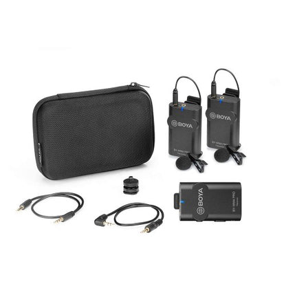 [CLEARANCE] Boya BY-WM4 Pro K2 Portable 2.4G Wireless Lavalier Lapel Microphone System (Dual Transmitters + One Receiver) with Hard Case for DSLR Camera Camcorder Smartphone PC Tablet Sound Audio Recording Vlog Live Streaming Livestream Interview