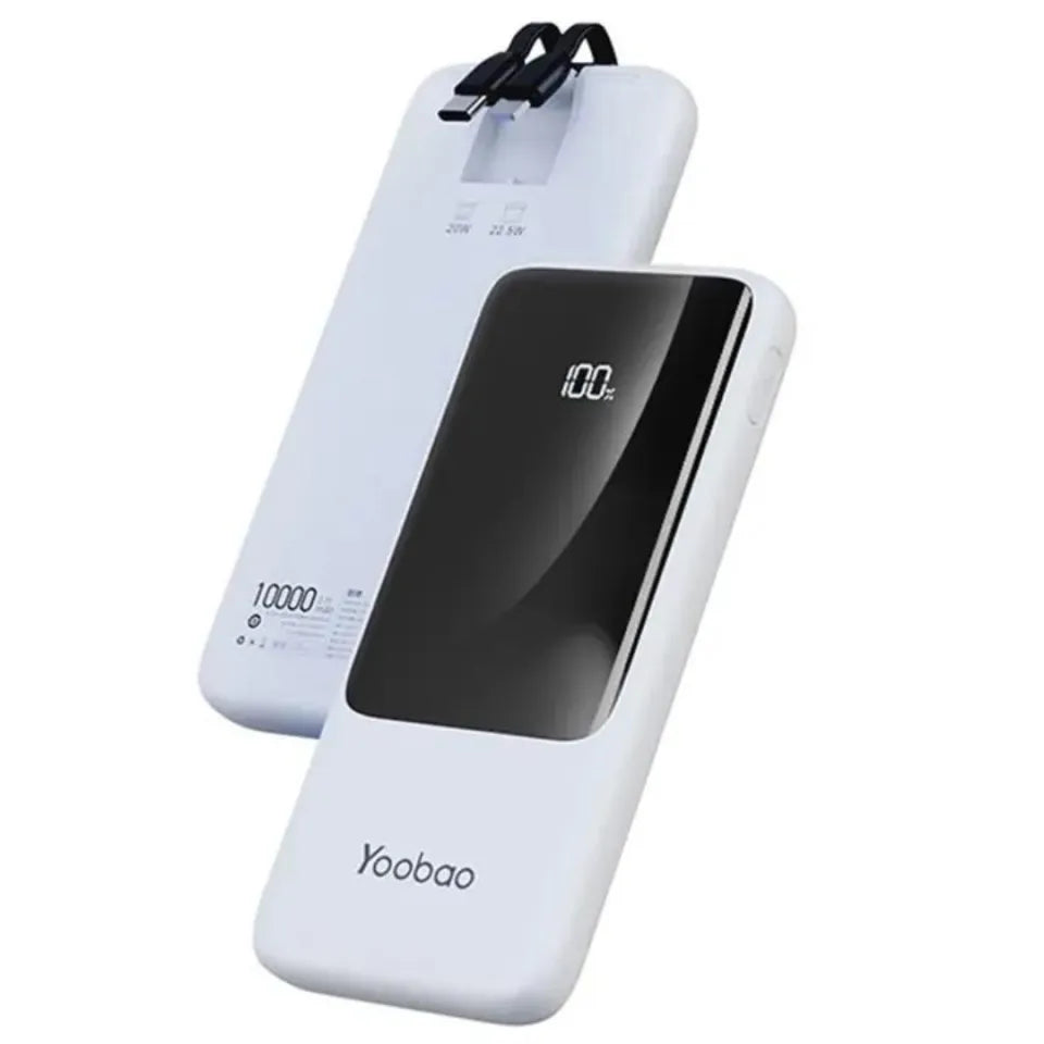 [CLEARANCE] Yoobao LC7 10000mAh Powerbank with LED Display, PD20W Power Delivery with Built-in 22.5W Two-Way Quick Charge Type C and Lightning Cable (Blue, White) - Variation - LC7 White