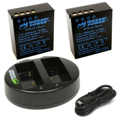Wasabi Power Battery (2-Pack) and Dual Charger for Olympus BLH-1 Fully Decoded