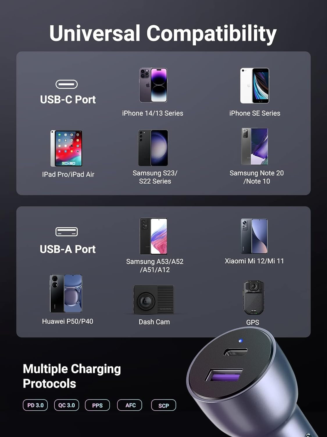 [CLEARANCE] UGREEN 52.2W Universal USB Fast Charging Car Charger Adapter for Powered Car Accessories, Electronics, Laptop, Mobile Phone / Smartphones, Tablet, Gadgets