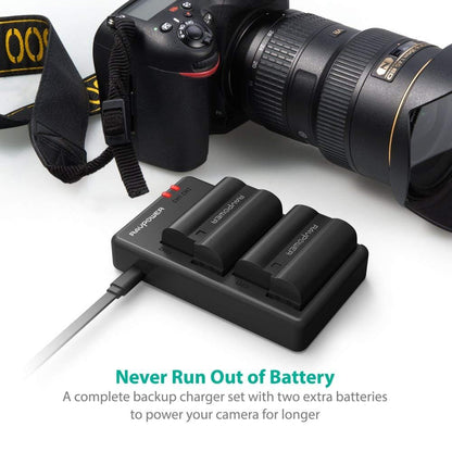 RAVPower EN-EL15 EN EL15a Battery Charger and 2-Pack Rechargeable Li-ion Batteries for Nikon d750, d7200, d7500, d850, d610, d500, MH-25a, d7200, z6, d810 Batteries (2-Pack, Micro USB Port, 2040mAh)