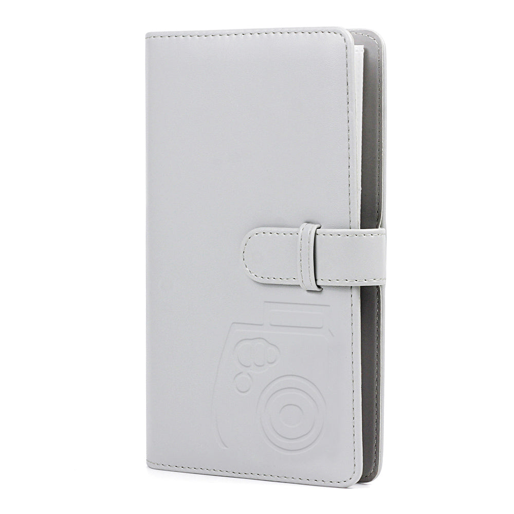 Pikxi 96 Pockets Cute Plain Colors Leather Mini Instant Film Photo Album with Latch and 16 Pages White for FUJIFILM Instax Mini Film Camera, Picture and Card Holder | AM96-24 ICE WHITE