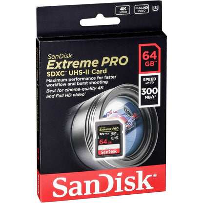 SanDisk Extreme Pro 64GB UHS II SDXC V90 U3 SD Memory Card with 300MB/s Read and 260MB/s Write Speed, Uninterrupted Cinema-Quality 8K, 4K and Full HD Video Support | SDSDXDK-064G-GN4IN