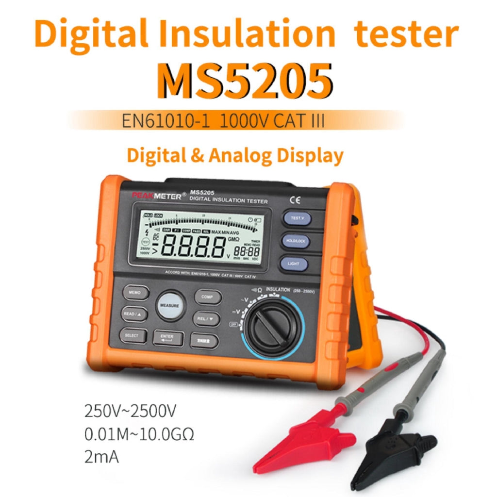 [CLEARANCE] PeakMeter MS5205 Analog and Digital 2500V Insulation Resistance Tester megger meter 0.01~100G Ohm with Multimeter