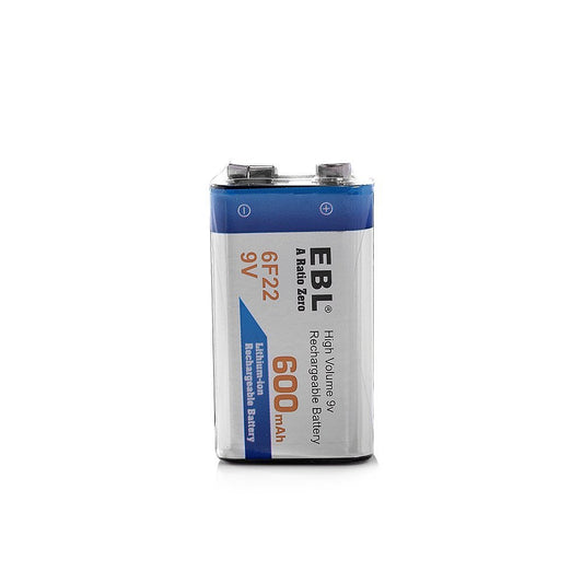 EBL 9V 6F22 600mAh High Volume Li-ion Lithium Ion Rechargeable Batteries with Up to 1200 Recharges, and Improved Low Self-Discharge for Portable and Emergency Electronics