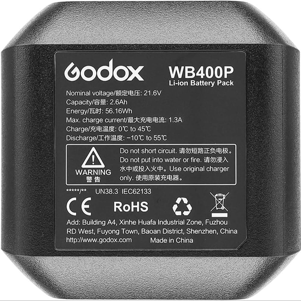 Godox WB400P 2600mAh Battery for AD400Pro Flash Head with 380 Full Power Flashes and 2 Hours Charging