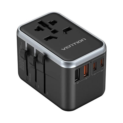 Vention 65W / 120W Multi-Port Universal Travel Adapter with GaN Fast Charging USB PD Ports, US/AU/UK/EU Male and Female Plugs for Smartphones, Tablet, Laptop etc.