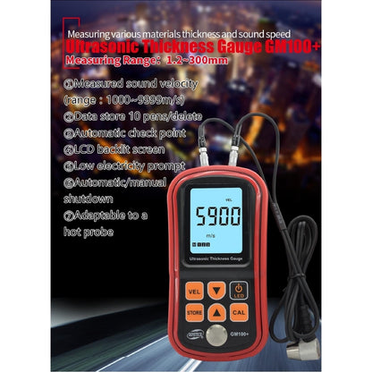 Benetech GM100+ Plus Ultrasonic Thickness Gauge Tester Metal Width Measuring Instrument 1.2~300.00mm (Steel)