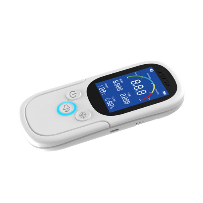 [CLEARANCE] Noyafa JMS12 Digital Air Quality Co2 Carbon Dioxide Temperature Humidity Tester Rechargeable Detector with TVOC / HCHO Sensor, USB Type-C Port, Battery Level Display, Brightness Adjustment and Sound Alarm for Home and Office Use