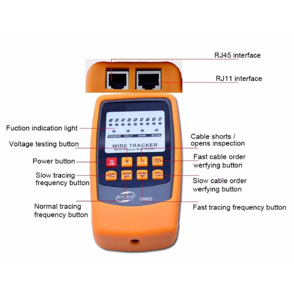 [CLEARANCE] Benetech GM60 RJ45 RJ11 Telephone Wire Tracker Network Cable Tool Kit Tester Detector Line Finder