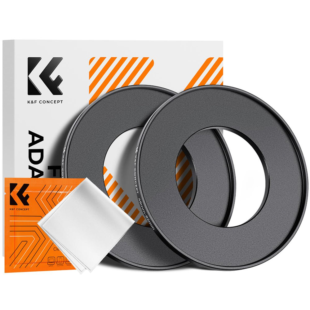 K&F Concept 2-PC Step-Up Rings (Small-to-Large) Aluminum Filter Adapters for Camera Lenses to fit Larger Lens Filters with Microfiber Cleaning Cloth & Storage Case