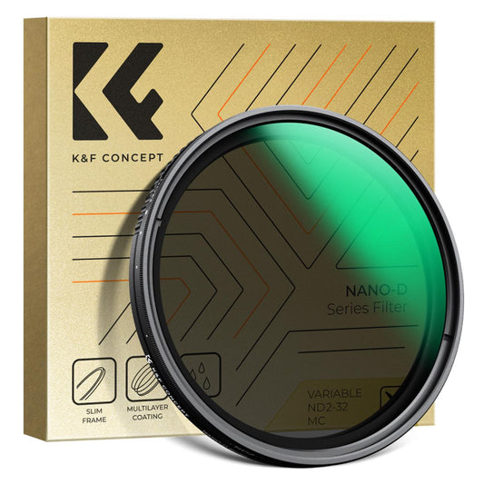 K&F Concept Variable ND Filter ND2-ND32 (1-5 Stops) Neutral Density Nano-D Optical Glass Lens Filters with Waterproof & Scratchproof Multi-Layer Protective Coating and Ultra-thin Frame for DSLRs and Mirrorless Cameras (Available in Sizes)