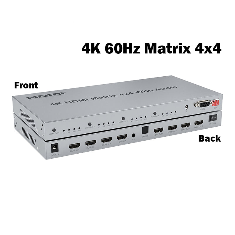 ArgoX 4K HDMI 1.4 / 2.0 4x4 Matrix Screen Controller Switch Splitter Ultra HD with Audio, Supports 3D, IR & RS232 Control,  EDID Switch, 3.5mm Optical Jack for TV, Monitor, PC, PS5, Set Top Box, Xbox | HDMX03-V1.4 HDMX03-V2.0