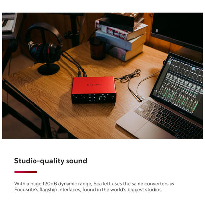 Focusrite Scarlett 4i4 4th Generation 4 In / 4 Out USB Type-C Audio / MIDI Interface with XLR Mic Preamps, Headphone, MIDI I/O with Auto Gain, Clip Safe, Air Mode, Virtual Loopback and Software Expansion Bundle
