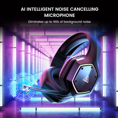 [CLEARANCE] EKSA E1000 WT Wireless Gaming Headset RGB Backlight Over-Ear Headphones w/ ENC Noise Cancelling Microphone, Built-In Controls, USB-A Dongle, 3.5mm Audio Cable, USB-C Charging Cable, 7.1 Surround Sound for PC, Laptop Computer, PS5/PS4, Xbox