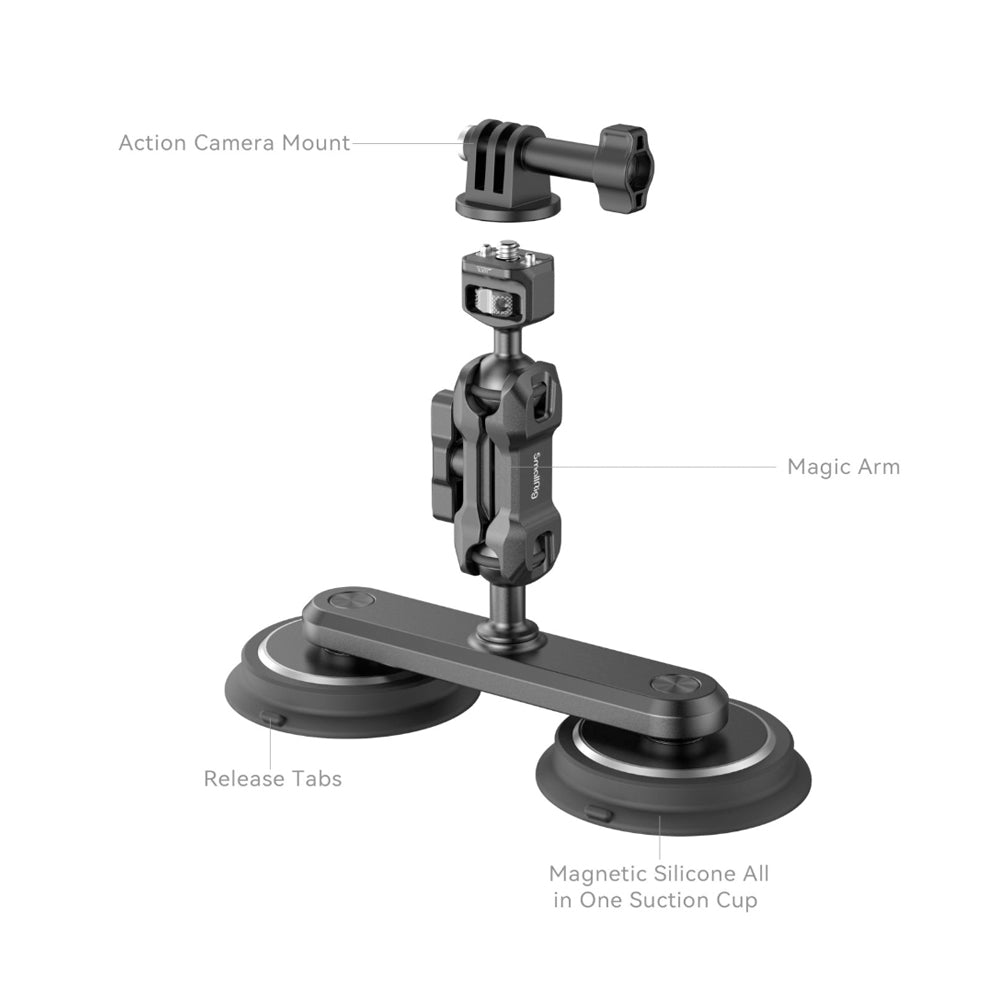 SmallRig Magic Arm with Dual / Single Magnetic Suction Cup & Action Camera Mount Adapter for GoPro, Insta360, DJI Action & 1/4" Thread for Sony, Canon, Nikon, Lumix, FUJIFILM Compact Digital Cameras