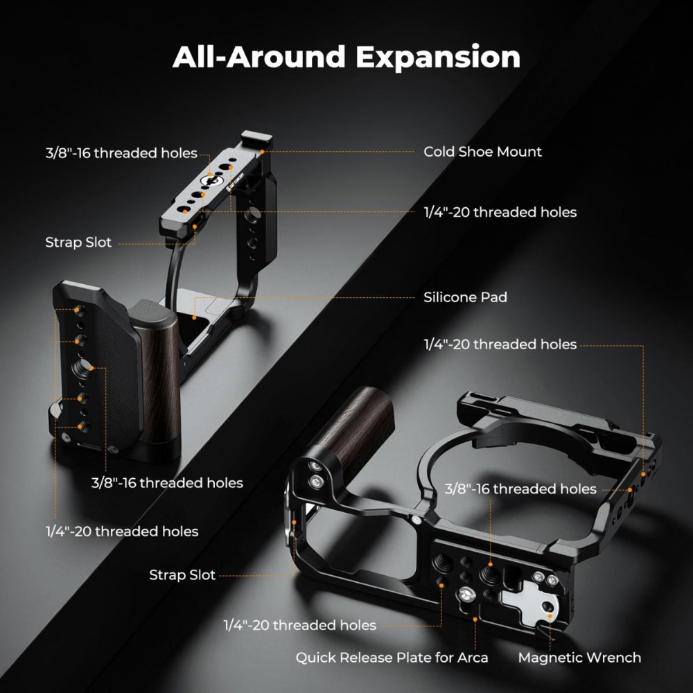 K&F Concept Camera Cage for Nikon ZR, CNC Aluminum Arca Base, Cold Shoe 1/4"-20 & 3/8"-16 Mounts