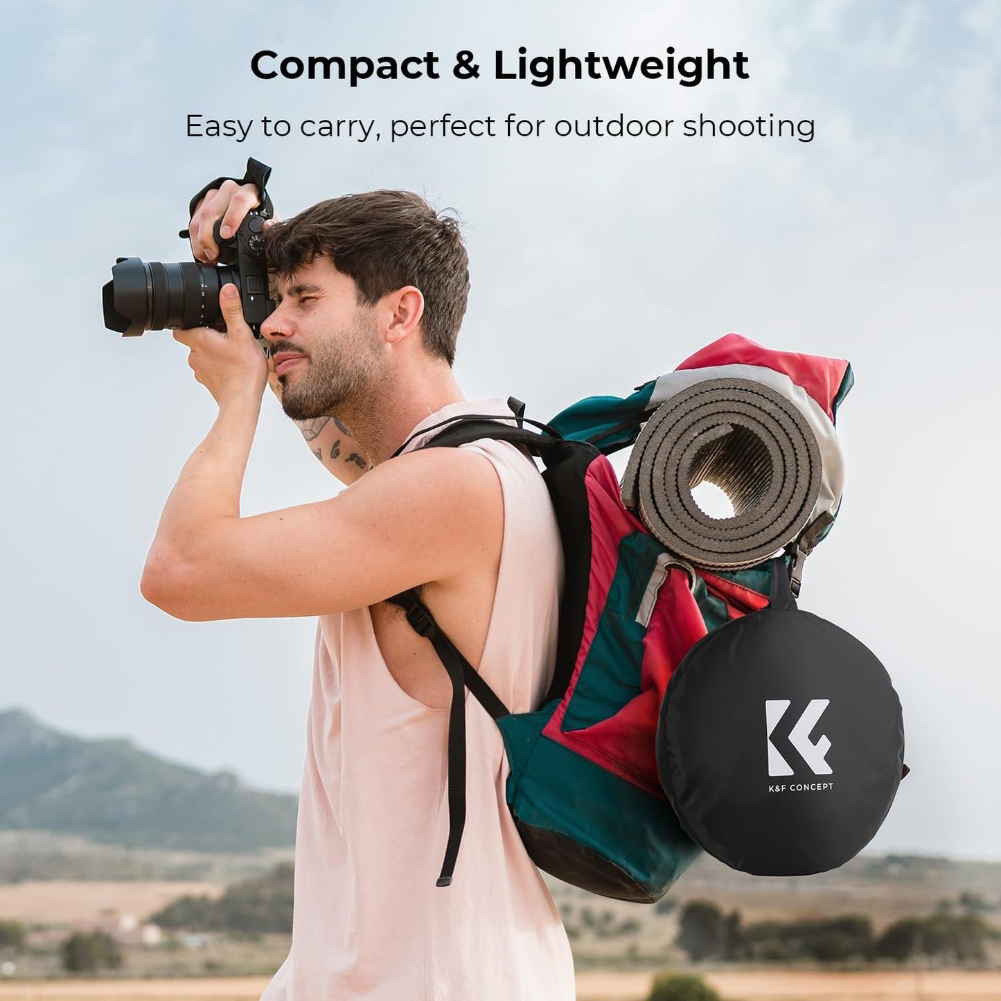 K&F Concept 110cm / 80cm / 60cm / 56cm 5-in-1 Collapsible Photography Circular Reflector with White Translucent Soft Light and Silver, Black, Gold Sided Panel for Portable Outdoor and Indoor Digital Camera Photo Shoot
