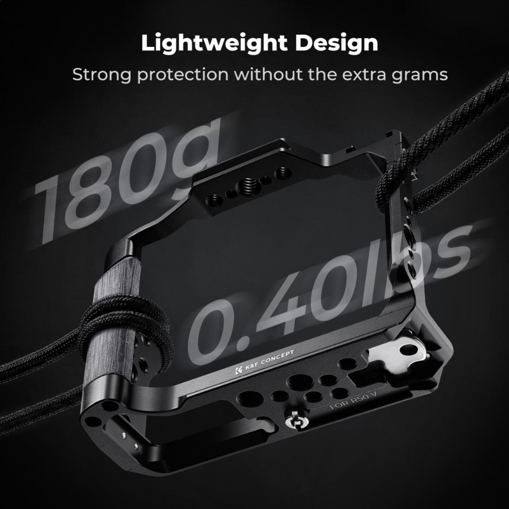 K&F Concept Camera Cage for Canon R50V, CNC Aluminum Arca Base, Cold Shoe 1/4"-20 & 3/8"-16 Mounts