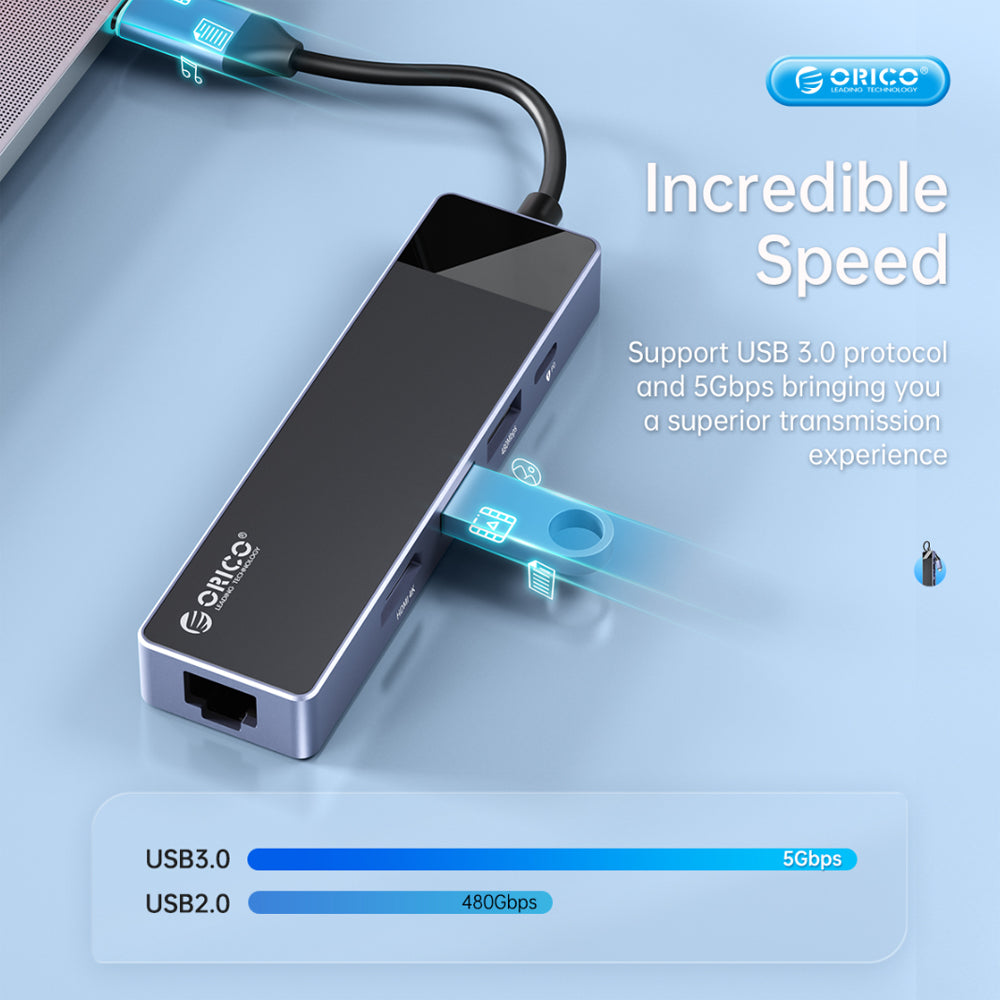 ORICO Type C 10 in 1 Multifunctional Docking Station with USB 3.0 5Gbps USB 2.0 480Mbps Transmission Rate PD 4K HDMI USB A 3.0 USB 3.0 USB A 2.0 RJ45 SD TF 1000Mbps Network Rate for Windows Mac OS Android - Black