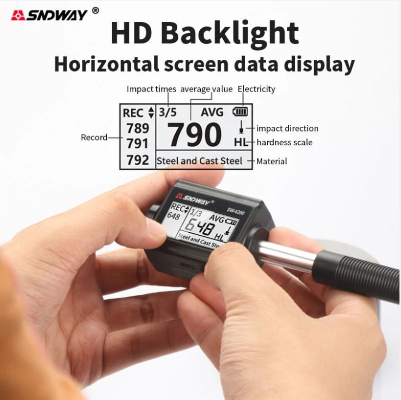 SNDWAY Mini Digital Rechargeable Leeb Hardness Tester with 170-960 HLD Measuring Range, 1.77" Display Backlit Screen, Multi Measuring Direction and Language Display for Industrial Improvements | SW-6200