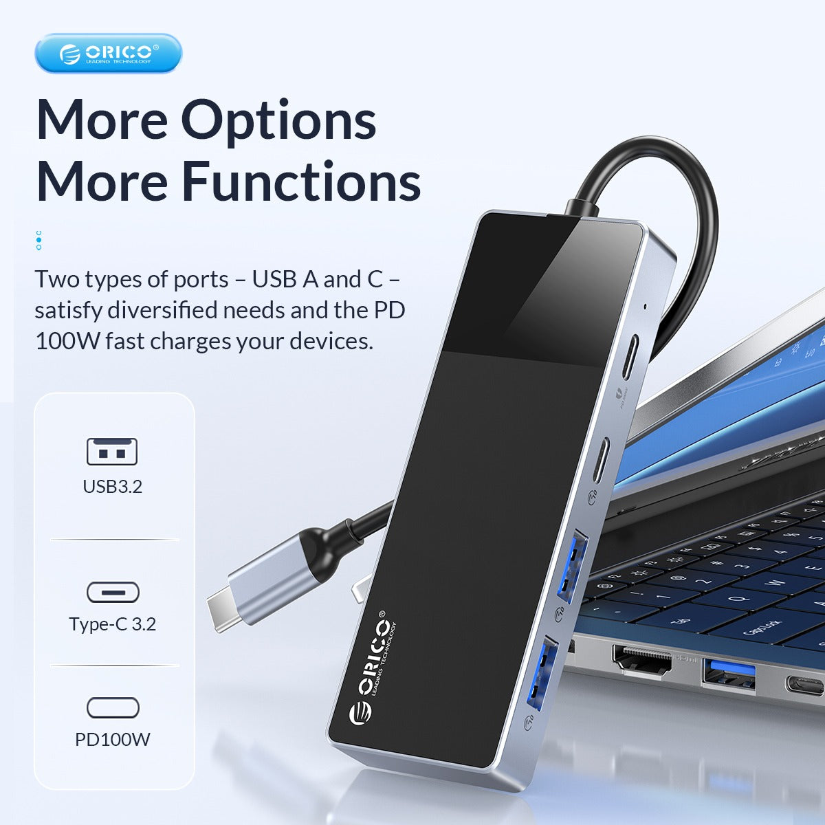 [CLEARANCE] ORICO Type C 4 in 1 Hub Compact and Portable Aluminum Alloy + ABS with 10Gbps Transfer Rate Type C USB 3.0 USB 3.2 USB A Type C PD 100W Drive Free Fast Cooling High-Performance Zero-Latency for Windows Mac OS Linux iPad | DH-2U2C