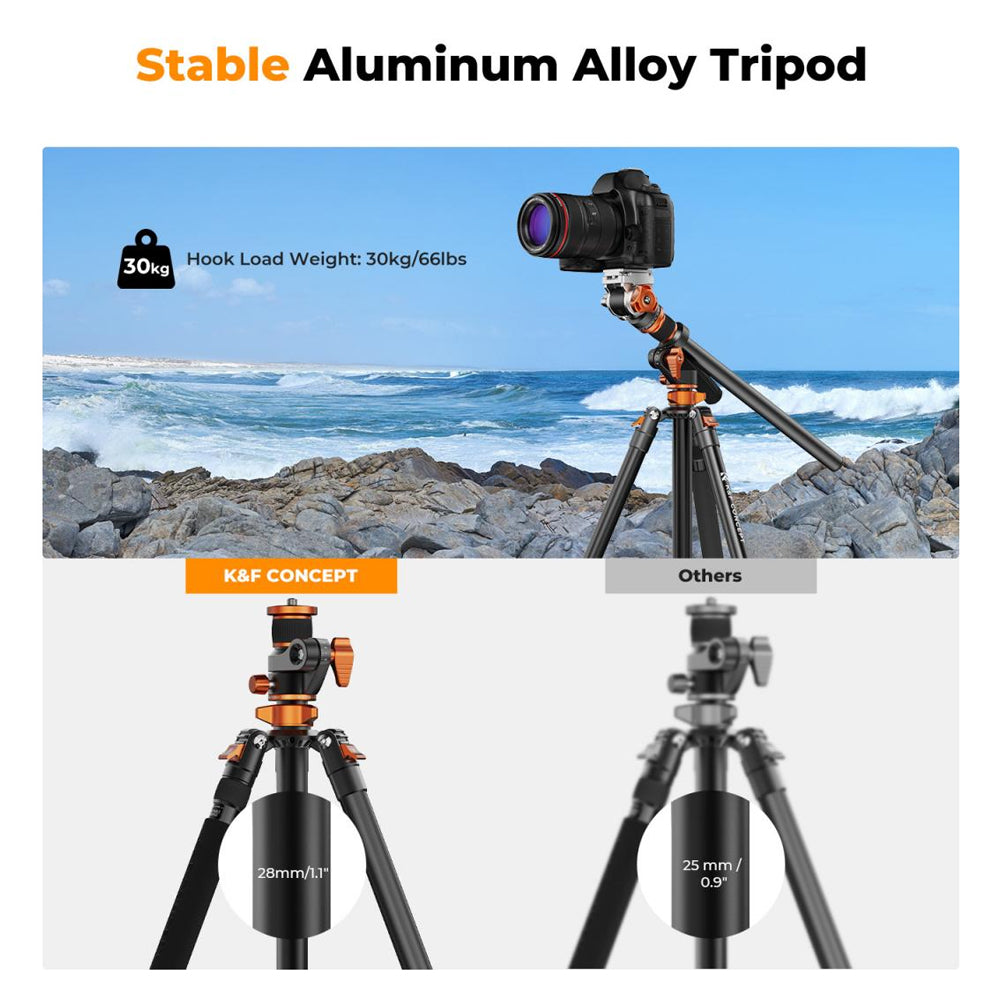 K&F Concept 4-Section 360 Degree Panoramic Fluid Head Video Tripod + Monopod with Max 95" Working Height, 5kg Max Load Capacity and Arca Swiss QR Plate for DSLR Mirrorless Camera | T254A7+FH-03