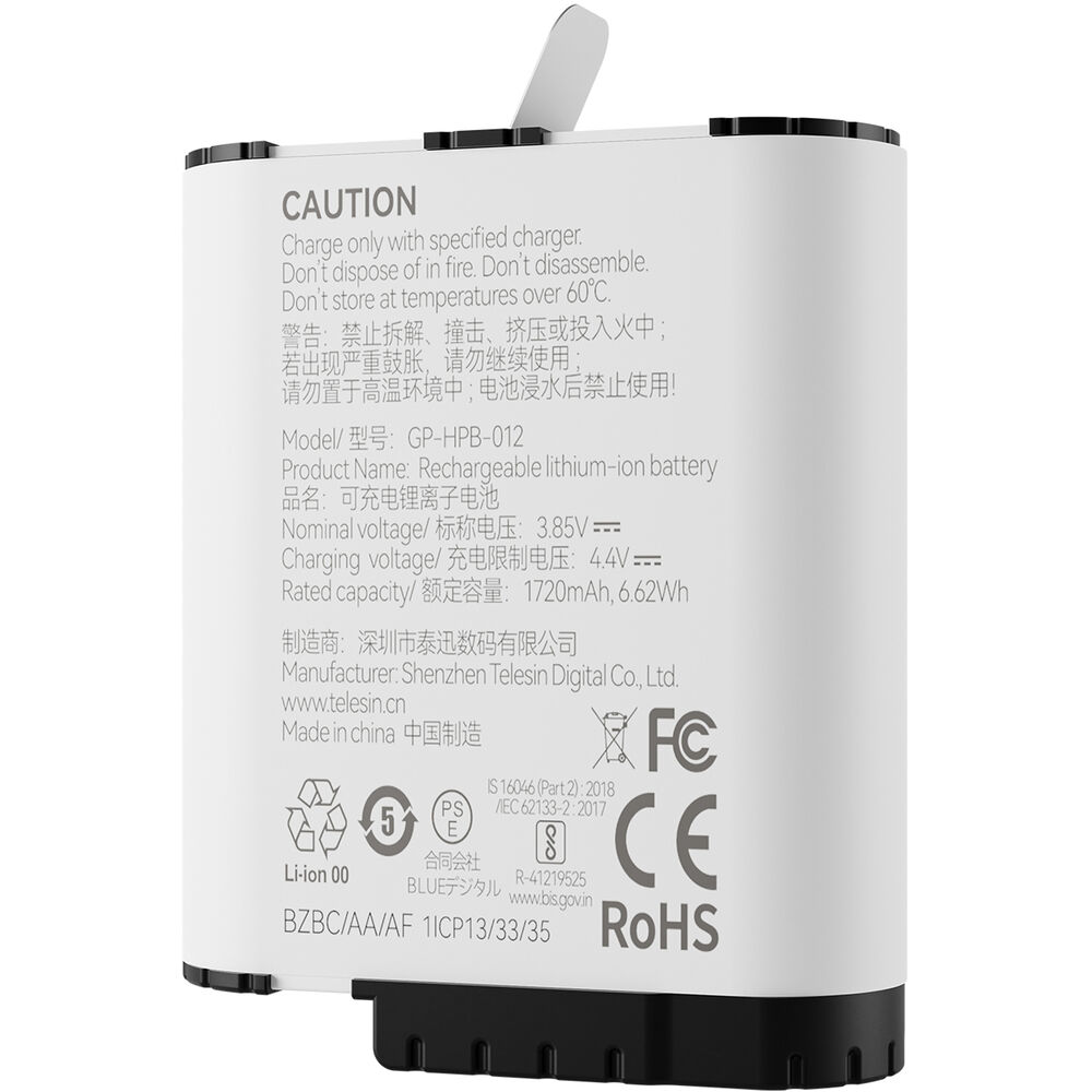 TELESIN 1720mAh Rechargeable Stamina Battery for GoPro HERO 12/11/10/9 Black Action Cameras