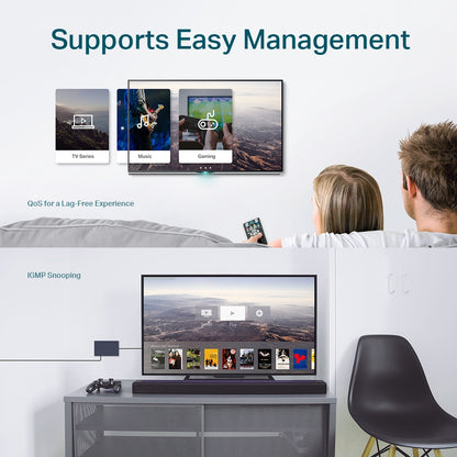 TP-Link TL-SG108E 8-Port Gigabit Easy Smart Switch 8x 10/100/1000Mbps RJ45 Ethernet Ports with 16Gbps Switching Capacity, 4K MAC Address Table, MTU/Port/Tag-based VLAN, QoS, IGMP Snooping, Web/Utility Management