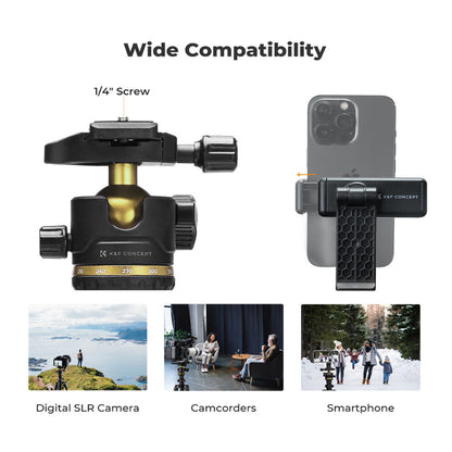 K&F Concept Aluminum Camera Tripod with Arca-Type Quick Release Ball Head & Smartphone Holder - 178cm Max Height, 8kg Load Capacity, 4-Section Legs with Flip Locks for DSLR, Mirrorless & Smartphones