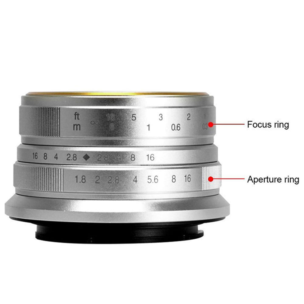 7Artisans 25mm F/1.8 APS-C Format Fujifilm X Mount Compact Portrait Prime Lens MF Manual Focus for Mirrorless Cameras | Black Silver