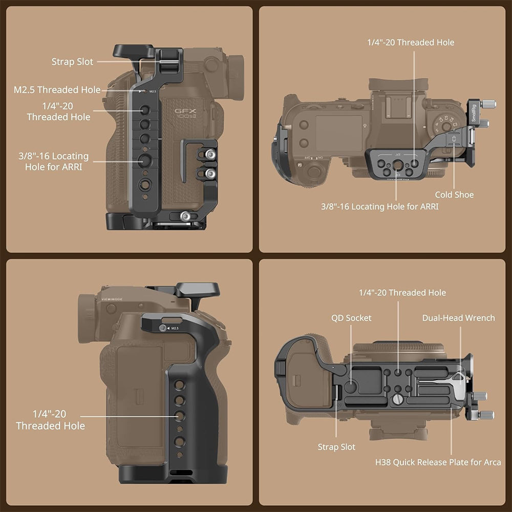 SmallRig Camera Cage Kit for FUJIFILM GFX100S II with Cable Clamp -  Arca-Type Baseplate, Aerospace-Grade Aluminum Alloy, Three-Point Locking System, Multiple Mounting Options, Unobstructed Access to Ports & Flip Screen | 4715