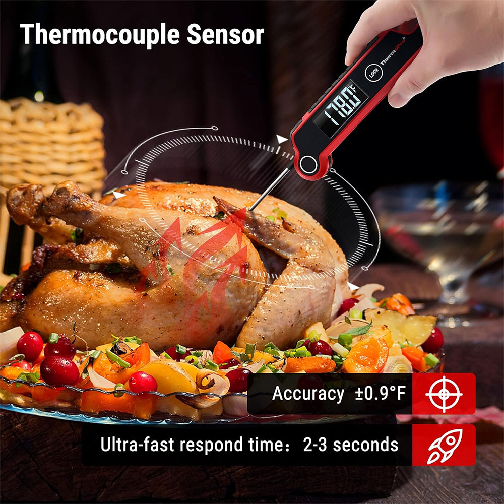 ThermoPro TP620 Instant Read Meat Thermometer Ultra-Fast Digital Probe with 2" Auto-Rotating LCD, Waterproof, Thermocouple Sensor & Motion Wake for Cooking, Grilling & BBQ