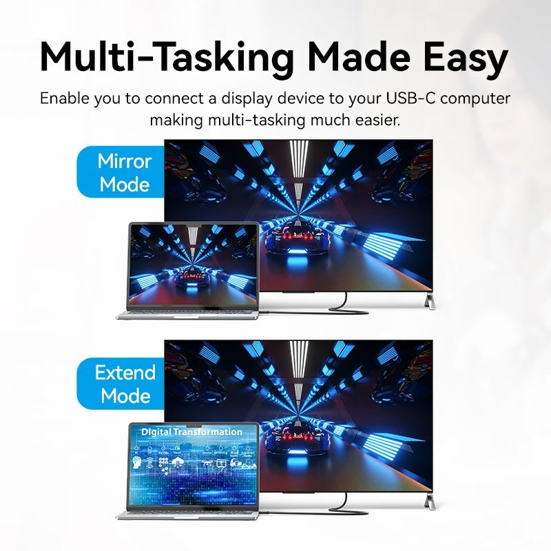 Vention USB-C to DP 4K HD Cable Black 4K/60Hz For Laptop, Phone, Tablet, TV, Projector, Monitor