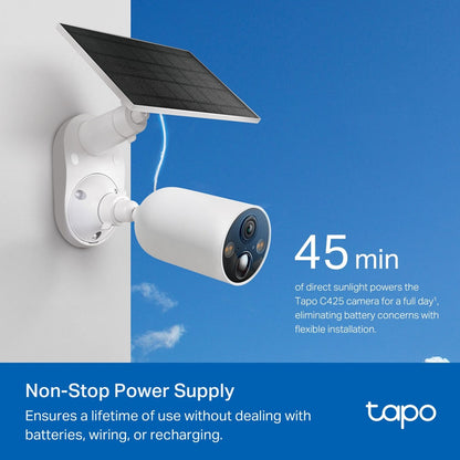 TP-Link Tapo C425 Solar Powered 2K QHD 4MP Smart AI CCTV Camera Kit with 10000mAh Battery, Color Night Vision, IP66 Weatherproof, 512GB MicroSD Slot for Home Security