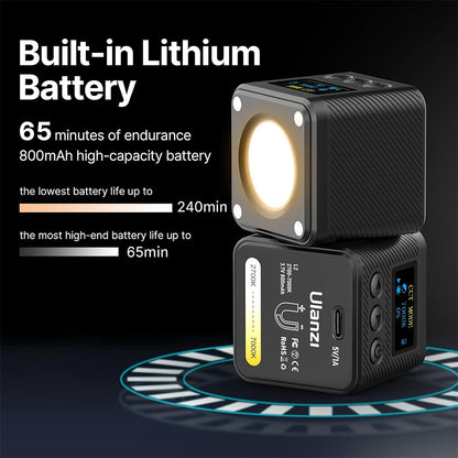 [CLEARANCE] Ulanzi L2 RGB COB Magnetic Mini Cube Video Light with LCD Screen, 1/4" Screw Mount, Dual Cold Shoe for Photography & Videography | 2878