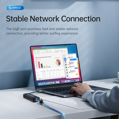 [CLEARANCE] ORICO 4-in-1 USB-A 3.0 Data Hub with 5Gbps USB-A 3.0 Input, 2.5Gbps Ethernet, 5Gbps USB 3.0 Type A Output for Windows 8/10, macOS, Linux | Blue