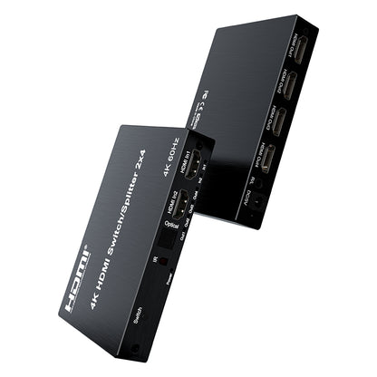 ArgoX 4K 60Hz HDMI Switch Splitter 2x4 Video Converter with EDID Switch, Audio Extractor, Support 3D, IR Control, 3.5mm Optical Fiber & R/L Audio for PC, PS5, Xbox, TV, Monitor, Projector | HDMX06-N