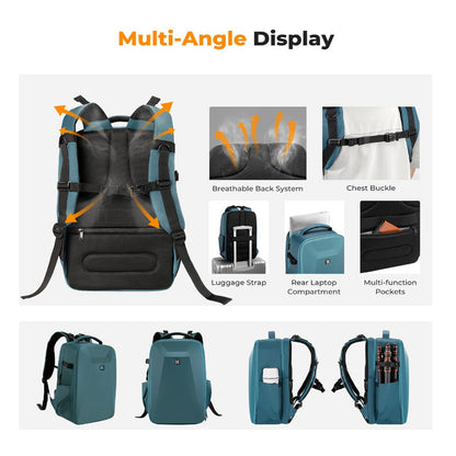 K&F Concept 22 Liters Waterproof HardShell Backpack Kpsack with Padded Dividers, fits 15.6" Laptop, Drone, Camera and Other Photography Accessories | Black, Grey, Khaki, Blue, Green