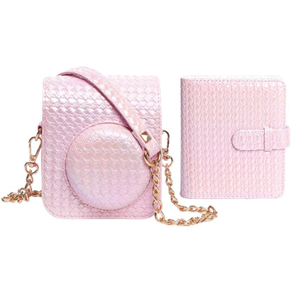 Pikxi Metallic Finish Basket Weave Pattern Photo Album and Case for FUJIFILM Instax Mini 12 Instant Film Camera - Available in Pastel Blue, Blossom Pink, White, Mint Green, Purple and Silver Colors