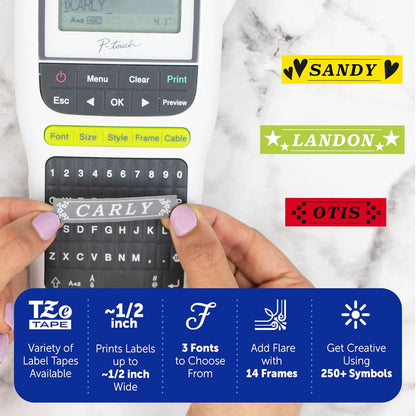 Brother P-Touch PT-H110 Portable Label Maker Printer w/ 3 Fonts, 14 Frames, 250 Symbols, QWERTY Keyboard, Graphic Display, Max 2 Lines Print Texts, Cable Labeling, compatible w/ TZe Tapes for Statiory, Inventory, Office Magement