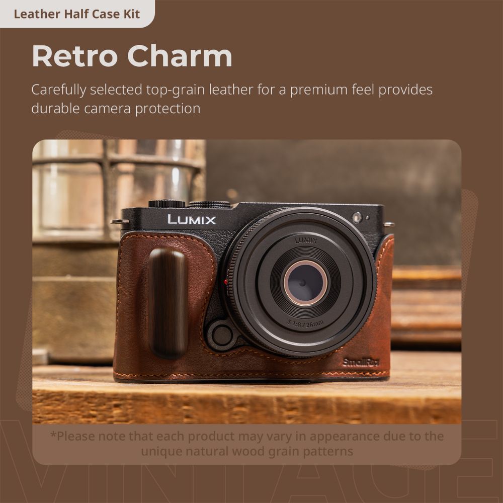 SmallRig Leather Camera Half Case for Panasonic LUMIX S9 with Vintage Style Design & Wooden Grip | 4703