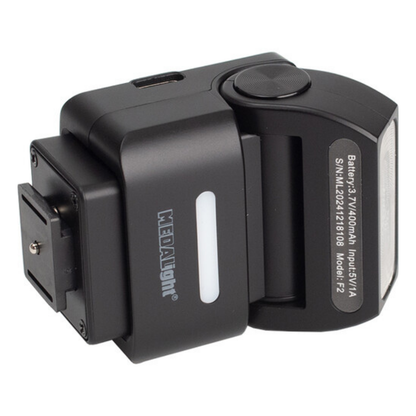 MEDALIGHT F2 Mini Camera Flash, 2.4GHz Wireless Off-Camera Light for Canon, Sony, Nikon, Fuji, Ricoh & Other Digital Cameras, Hot Shoe Mount, 10m Remote Control, Pivoting Angle, Rechargeable Li-Ion Battery & USB-C Charging for Photography