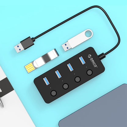 ORICO 4-Port USB 3.0 Hub with 5Gbps Transmission Rate, Individual Switches, and Windows, MacOS, and Linux Support for Computers and Laptops