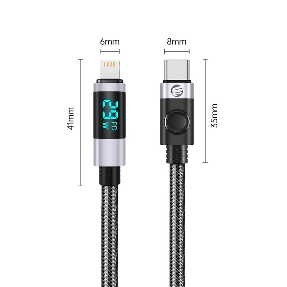 [CLEARANCE] ORICO 2 Meters LDC2L Series USB Type-C Male to Lightning Male Data and Charging Nylon Braided Cable with PD 29W, 480Mbps Transfer Rate with LED Display and E Marker Chip for Smartphone - Black